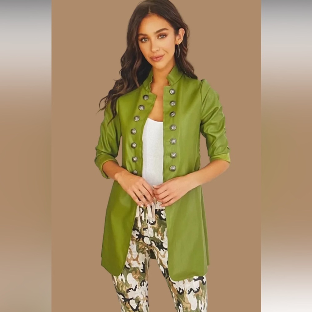 Kailier Olive Green Military Style Double Breasted Jacket Medium